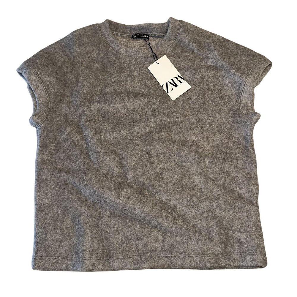 NWT Zara Grey Short Cap Sleeve Soft Top Women's Small S